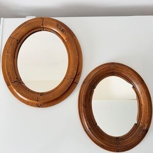 Pair of Oval Vintage Mirrors Wood Joinery 1970s Rustic Cabin Grandpa Chateau